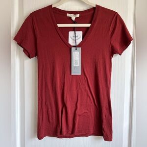 NWT Nili Lotan women’s Carol Scoop V neck Short Sleeve T Shirt Henna Red XS